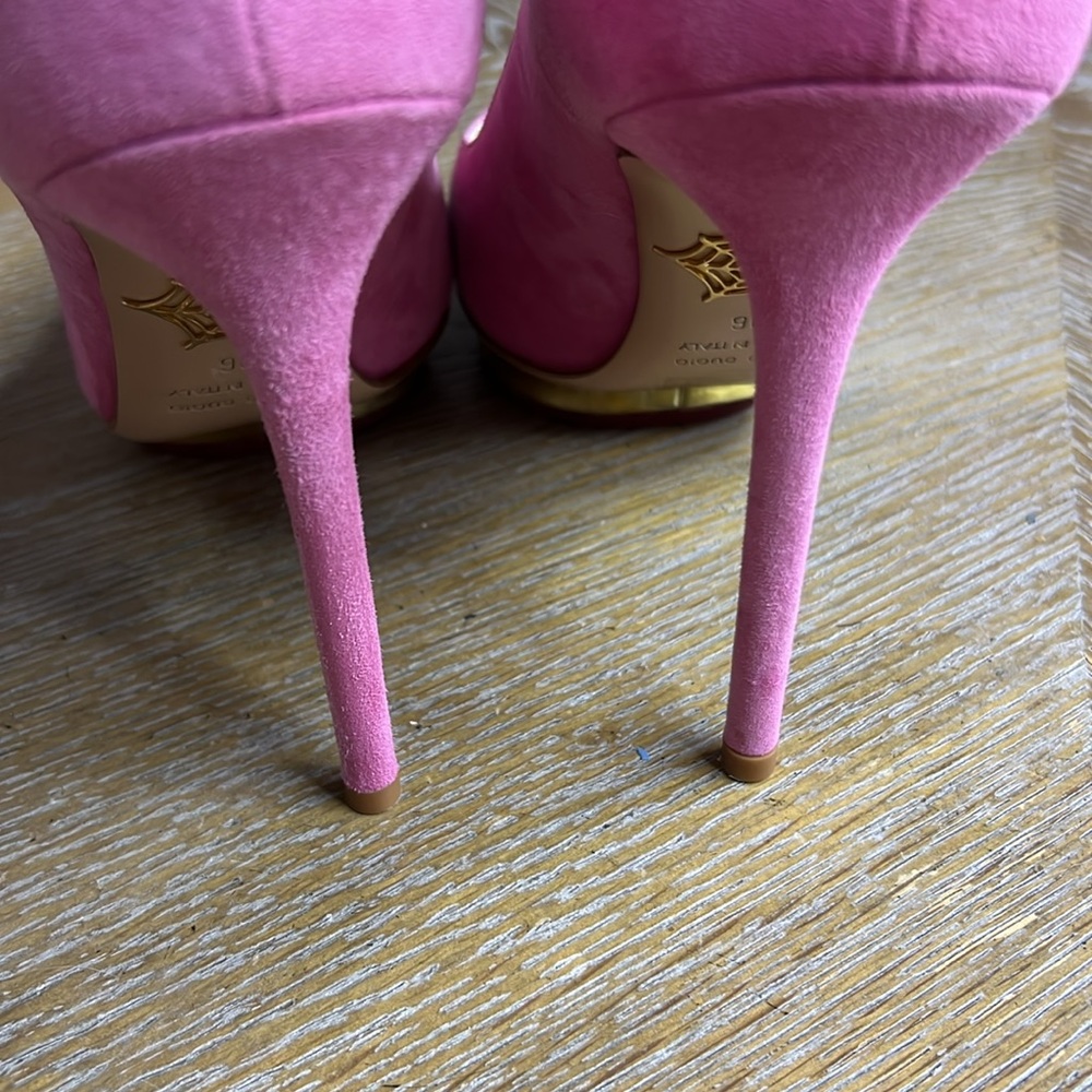 CHARLOTTE OLYMPIA Pink Suede Platform Dolly Heels 36 - Picture 8 of 14